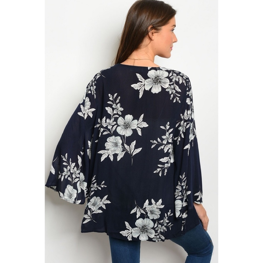 FLORAL CAPE SLEEVE KIMONO - Picture 3 of 3
